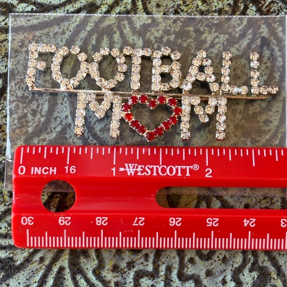 NWOT Sparkling Rhinestones “Football Mom” Brooch - Picture 5 of 7